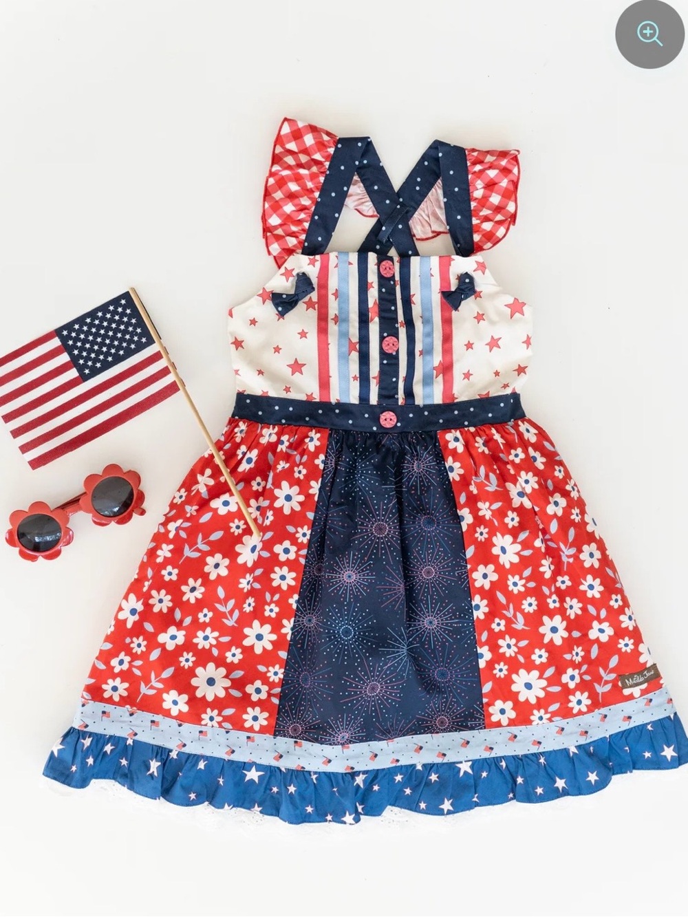 Matilda Jane Girls’ patriotic Red White & Blue Star Floral Sundress NWT